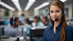 call center, headset, woman