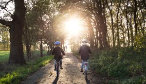 girls, bicycle, helmets