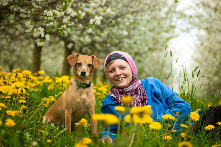 team, woman, dog