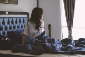 relaxed, woman, bedroom