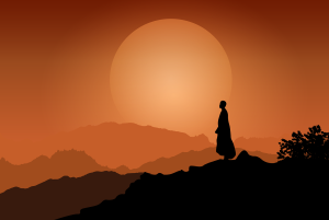 monk, sunset, peace