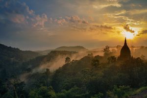 sunset, stupa, buddhism